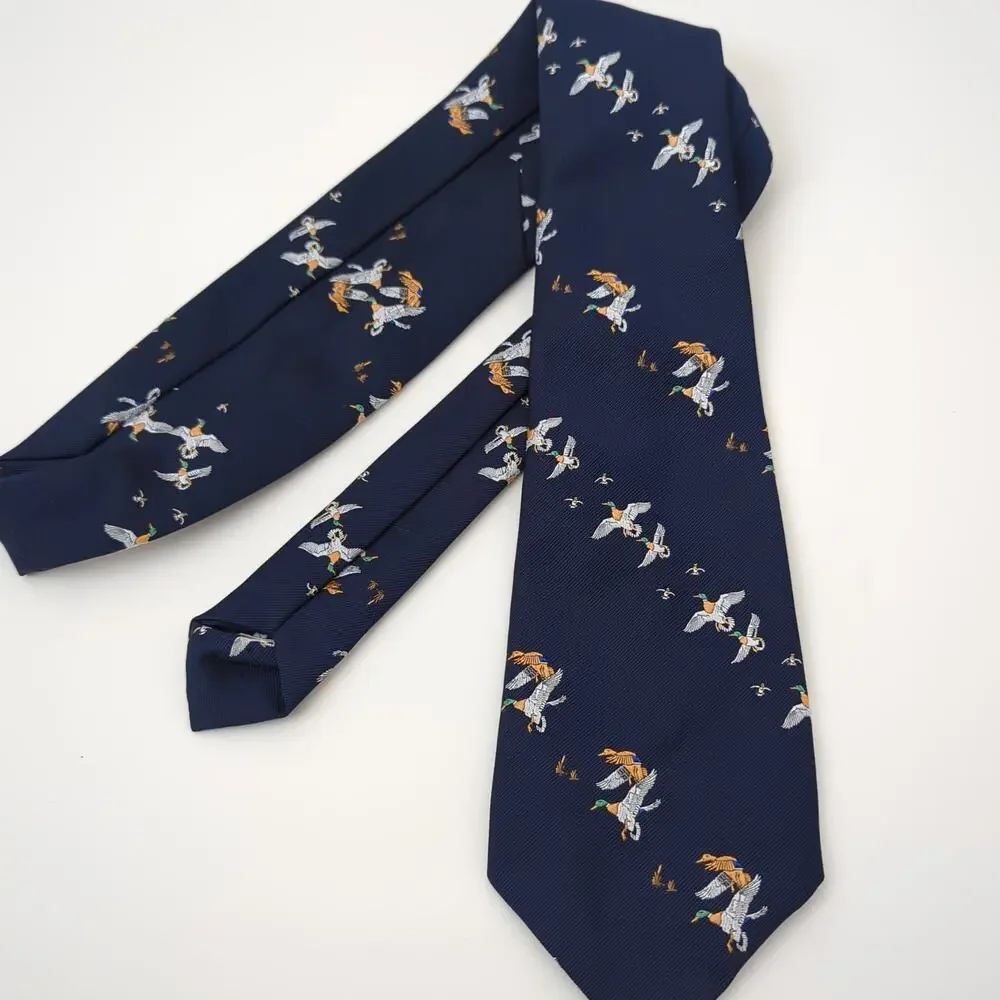 T.R. Blurton Tie Necktie‎ Bird Hunting Sporting Ducks Pheasant Navy Blue England